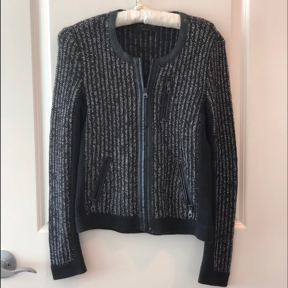 Rag & Bone Paula Knit Jacket Black Leather Trim - Picture 11 of 16